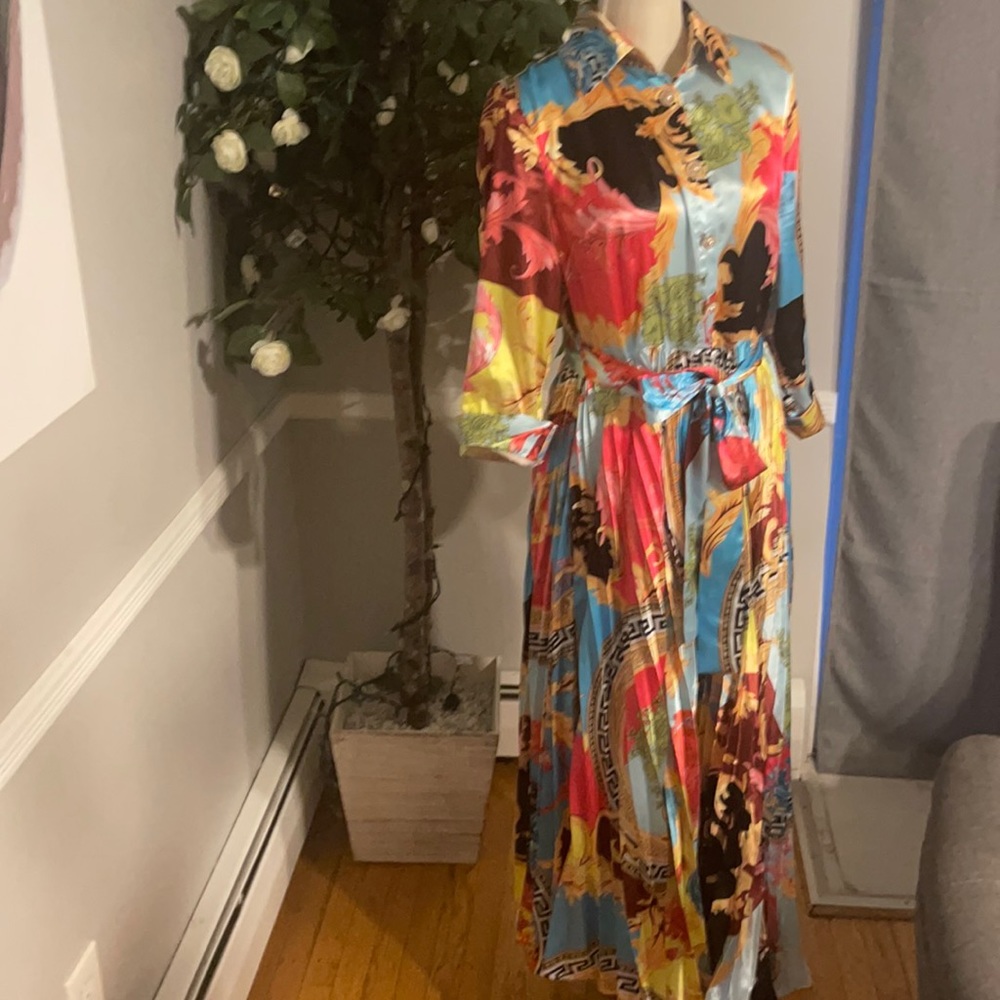 Colorful Satin Pleated Dress💛🩷🩵